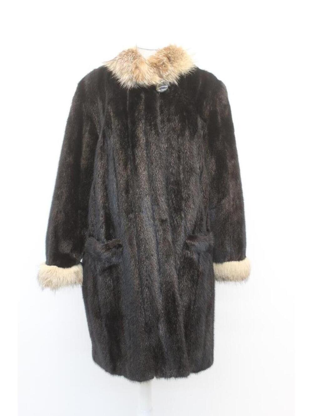 Excellent Canadian Dark Ranch Mink & Fox Fur Coat Jacket Women Woman Size 8 M
